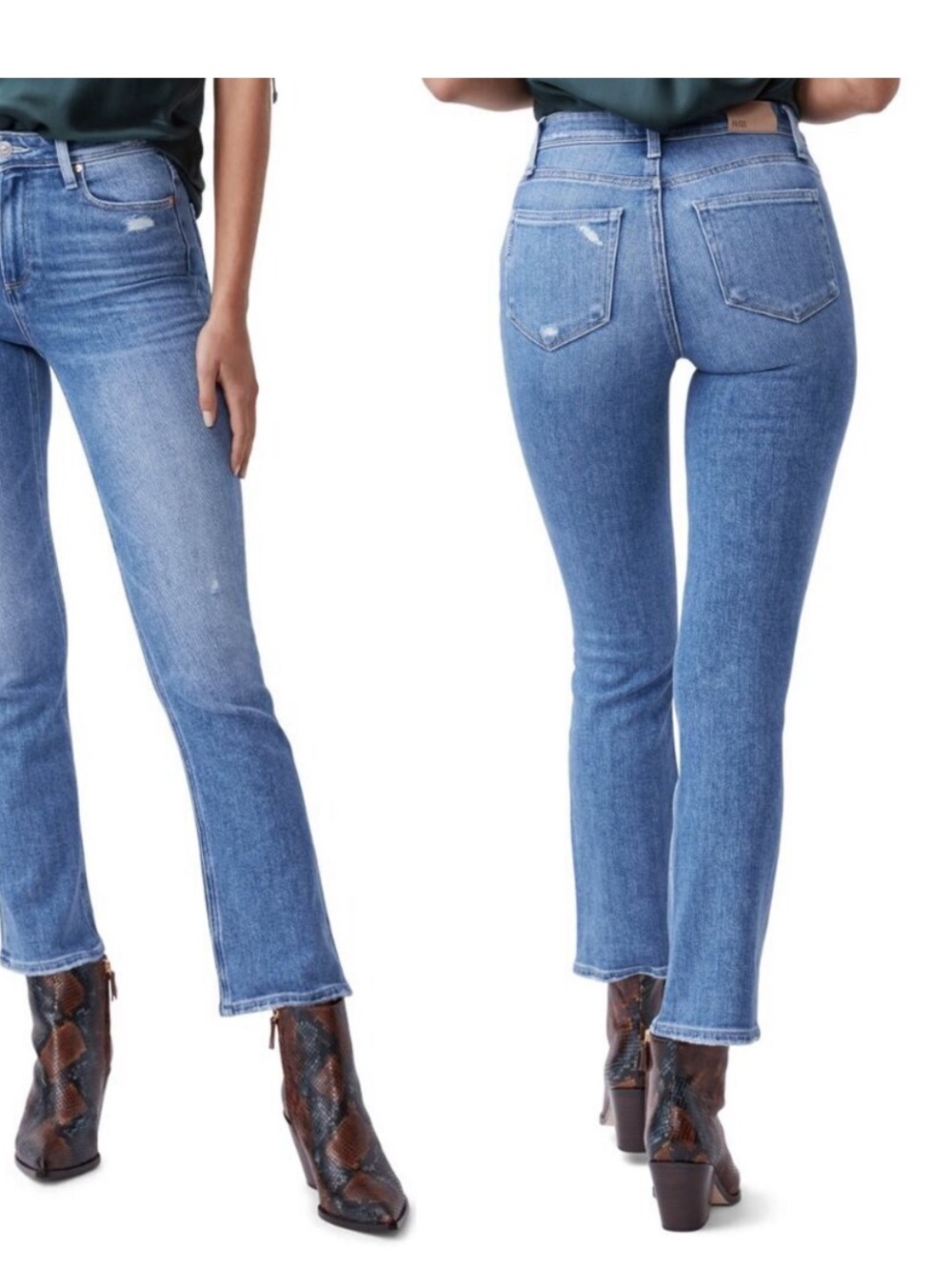 PAIGE Claudine Straight Leg Jeans in Medium Distressed Denim Size 27